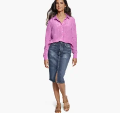 Crinkle Button-Front Shirt