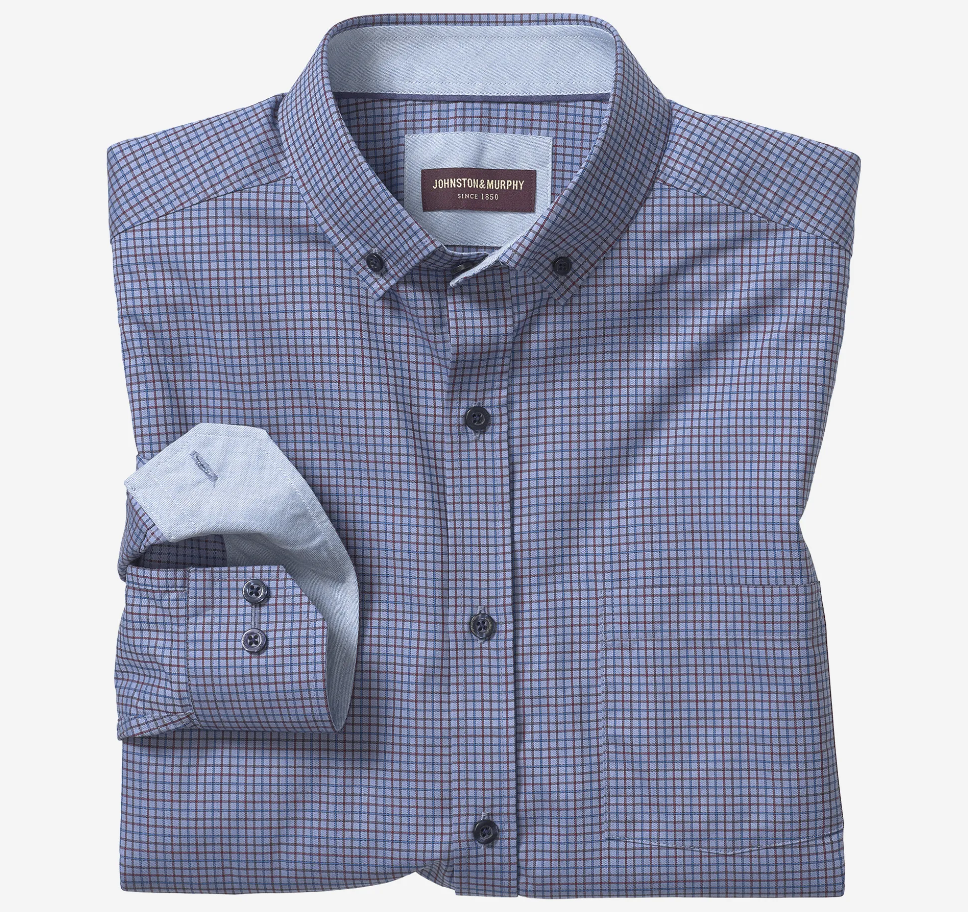 Long-Sleeve Twill Checked Shirt