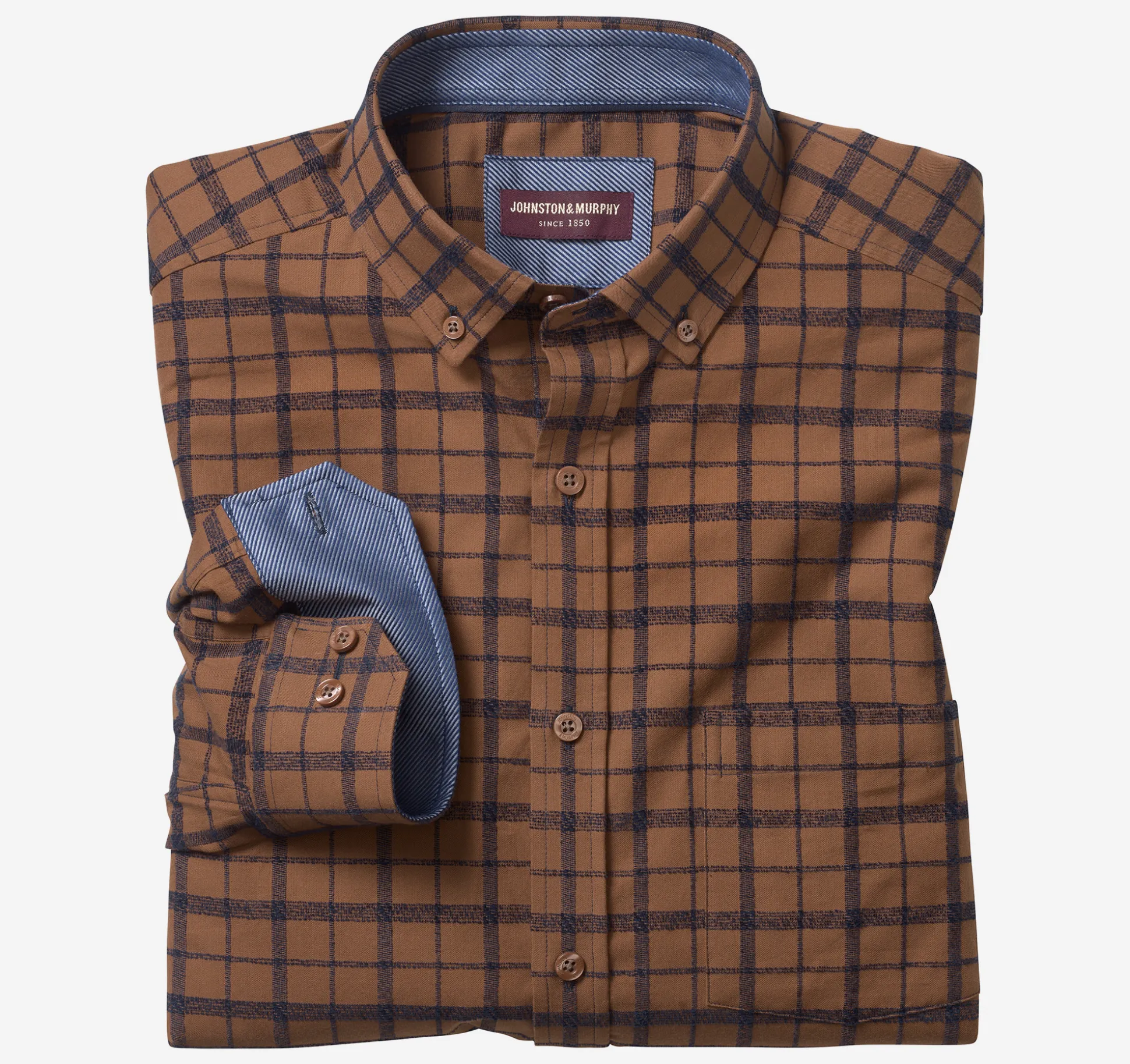Long-Sleeve Twill Checked Shirt