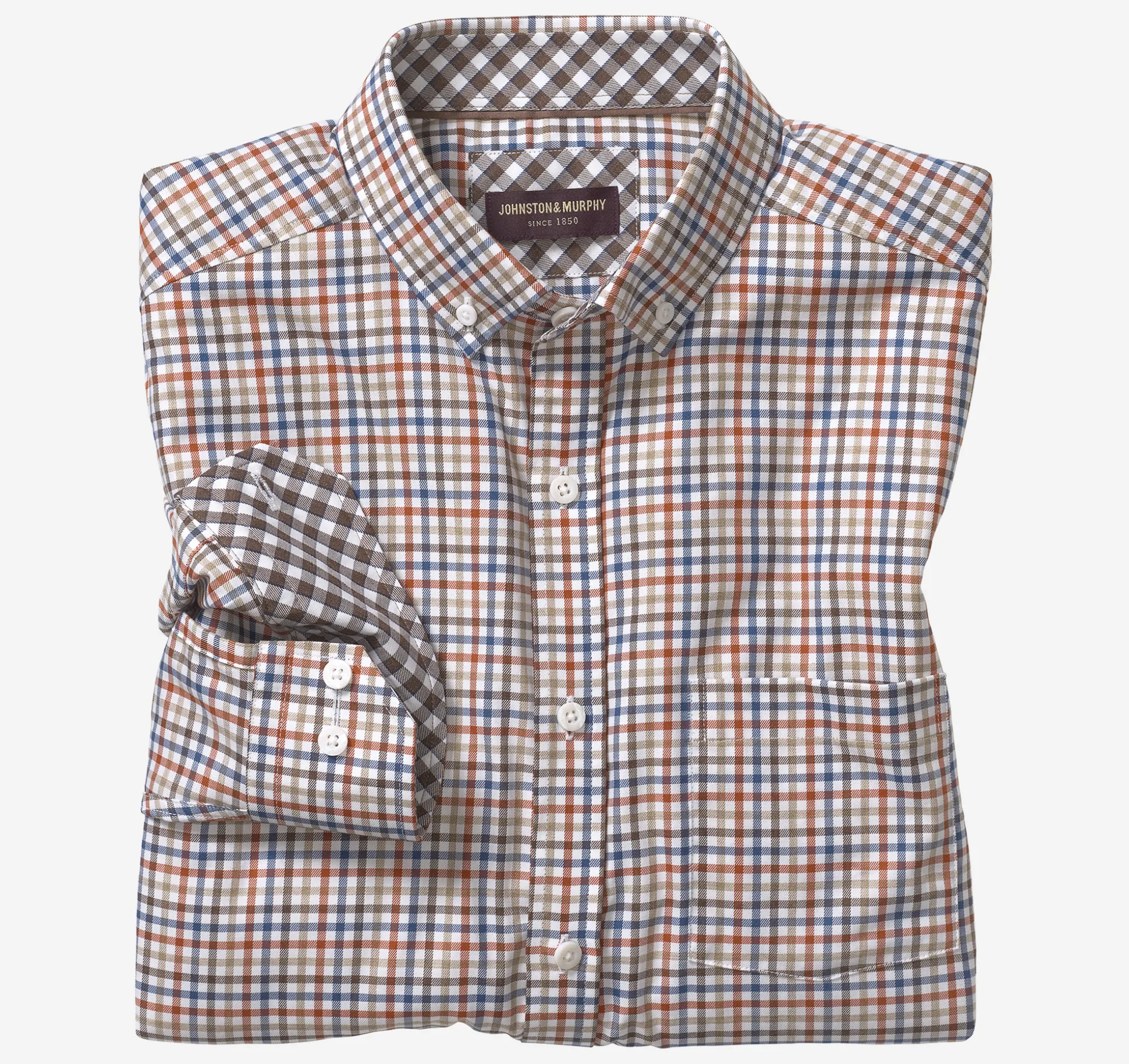 Long-Sleeve Twill Checked Shirt