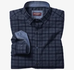 Long-Sleeve Twill Checked Shirt