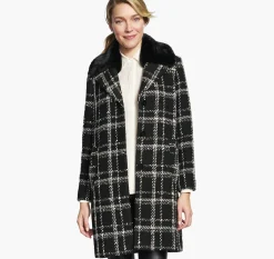 Plaid Coat with Removable Faux-Fur Collar