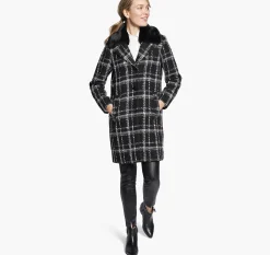 Plaid Coat with Removable Faux-Fur Collar