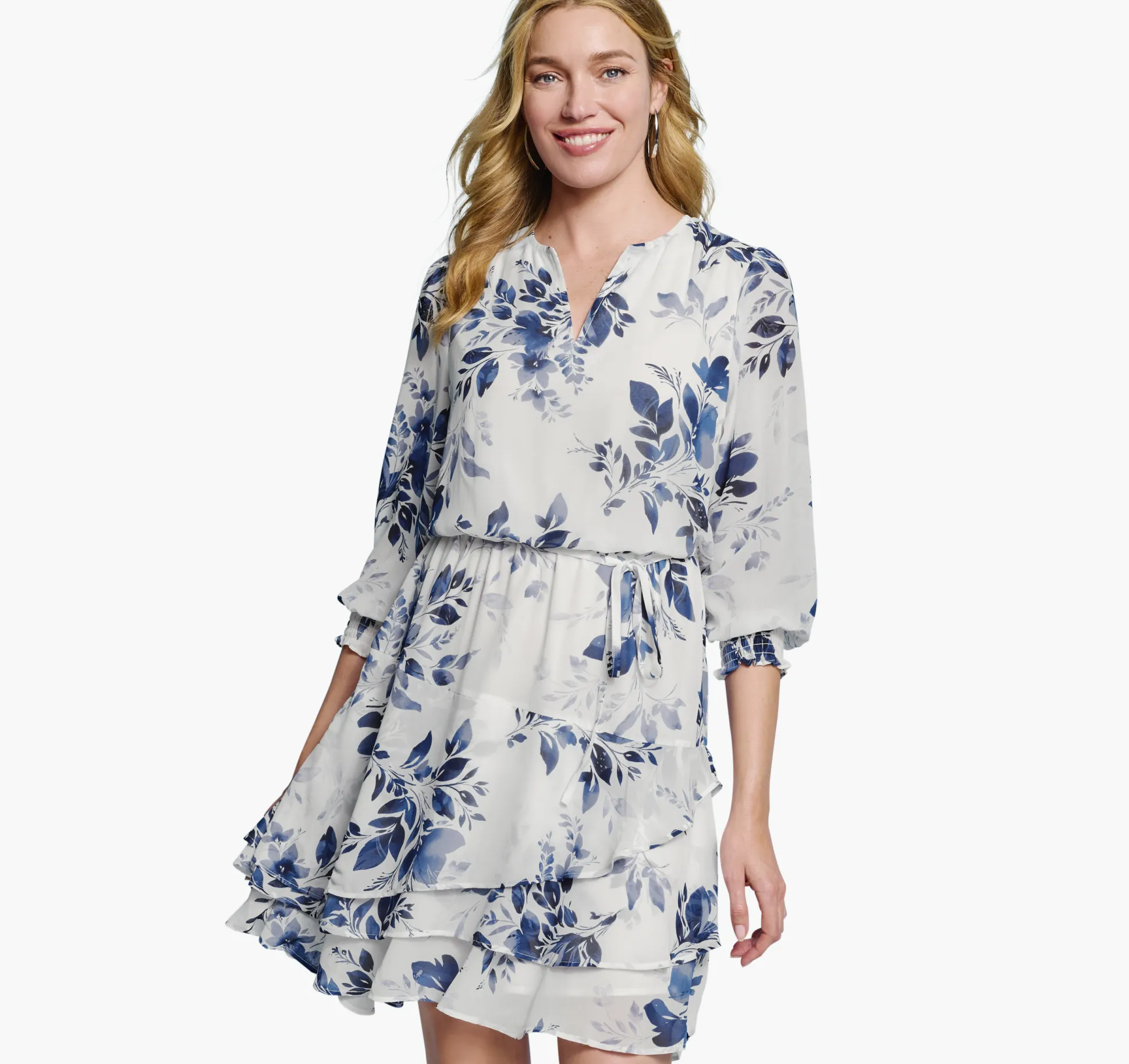 Tiered V-Neck Print Dress