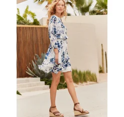 Tiered V-Neck Print Dress