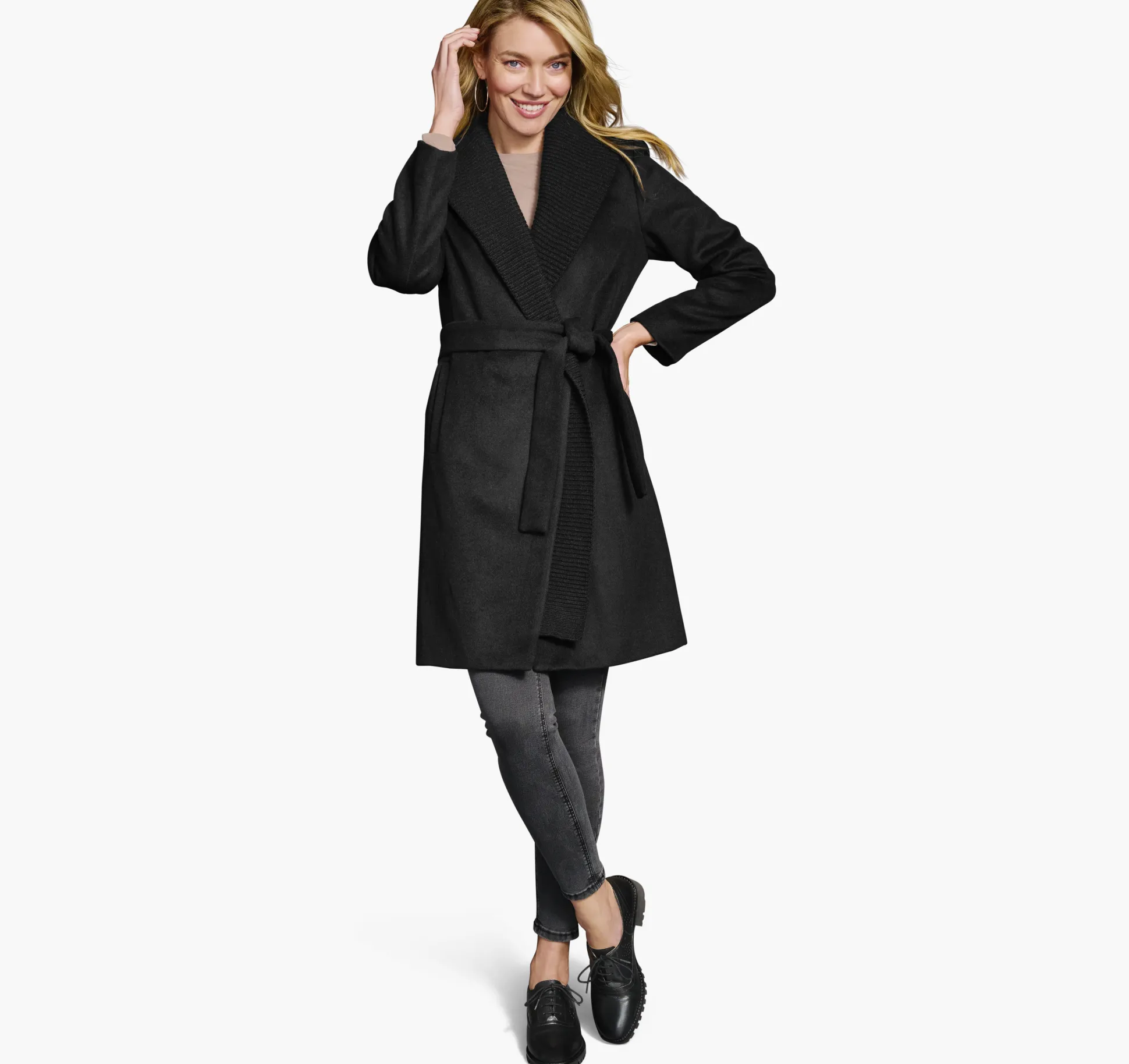 Wool-Blend Coat with Removable Knit Collar