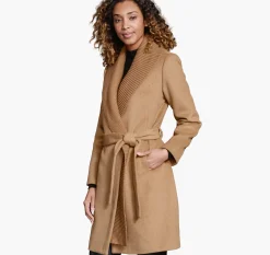 Wool-Blend Coat with Removable Knit Collar
